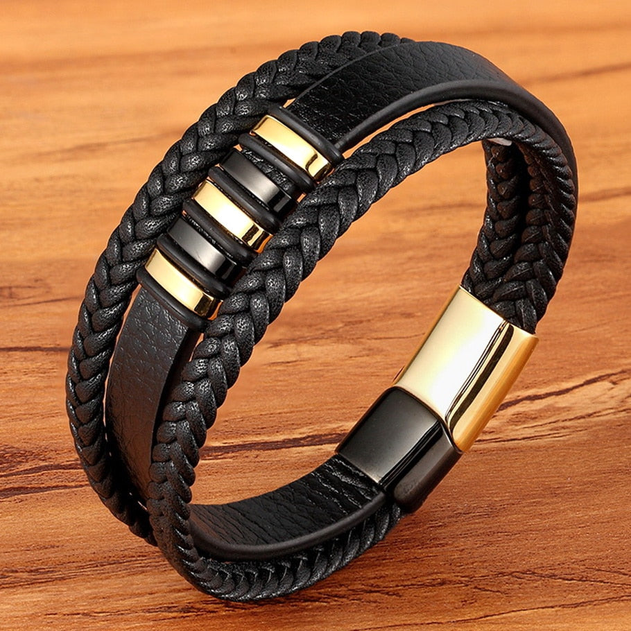 Black Gold Leather Bracelet