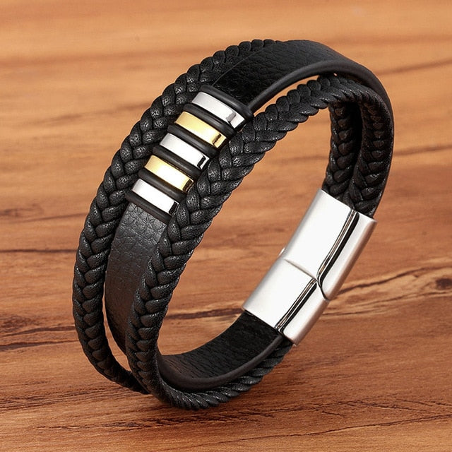 Black Gold Leather Bracelet
